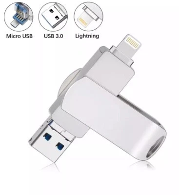 for iPhone/iPad/PC 32GB Dual USB 3.0 Drive USB Thumb Drive 3 in 1 Memory Stick - Image 1 of 4