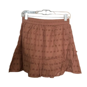 Hollister Womens High Rise Mini Skirt S Dark Brown Cotton Eyelet Boho Peasant - Picture 1 of 6