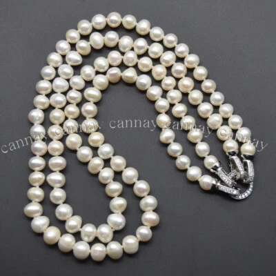 Collar de perlas cultivadas de agua dulce blancas naturales reales de 2 hilos de 18-20"" Foto 1 de 4