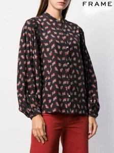 FRAME NWT $350 100% SILK SMOCKED NOIR MULTI BLOUSE. SZ XS - Picture 1 of 11