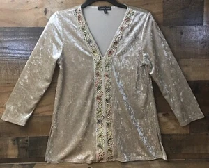 Women Boho Top Size XS Embroidered Crushed Velvet Paisley Retro Hippie Fairycore - Picture 1 of 6