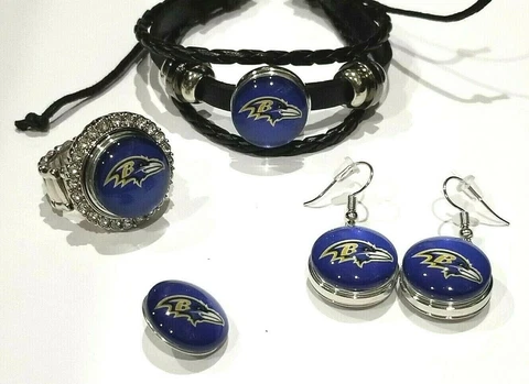 Baltimore Ravens NFL Snap Jewelry snap, stretch Ring, Earrings or Bracelet Cover
