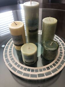 Chesapeake Bay Candle Set - 5 Candles With Plate, Sea Foam Green