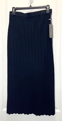 Saia Nordstrom Signature Sm preta sólida malha com nervuras bainha midi vieira - Imagem 1 de 4