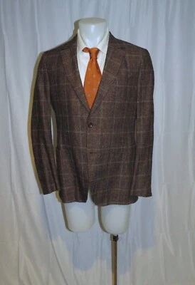 Blazer Ermenegildo Zegna Couture Marrón Mezcla de Seda a Cuadros Dos Botones 42R Nuevo con Etiquetas $3800 Foto 1 de 4