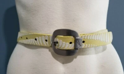 VELEZ Cinturón Cuero Amarillo con Diseño Esqueleto Blanco Patrón Hebilla Plateada S Foto 1 de 4
