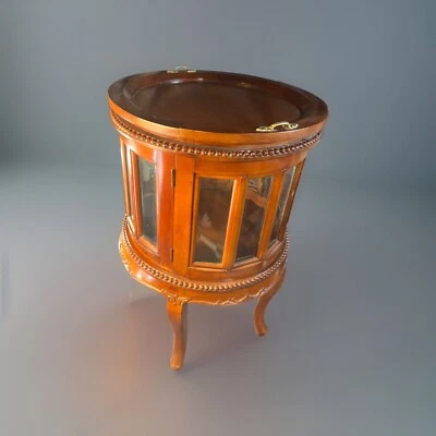 Tea Table End Table Glass Panel Curio Liquor Cabinet Round Side Table Read - Image 1 of 4