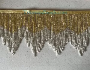 By yard-6" ORO/ARGENTO Ombré Vetro BORSA Perline Frangia CHEVRON Bordo Variegato - Foto 1 di 1