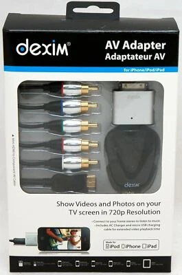 NEW Dexim 30-Pin AV TV Adapter 720p Component Cable iPhone 3GS/4S iPod iPad/2/3 - Image 1 of 4