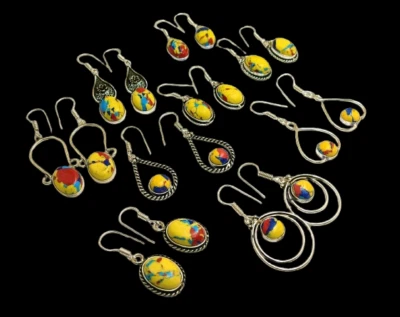 Lote de pendientes de preocupación al por mayor enchapados en plata de ley 925 con piedras preciosas de jaspe de mosaico Foto 1 de 2