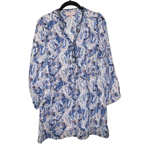 Philosophy Tunic Blue Paisley V-Neck Blouse 3/4 Sleeve Plus Size Women's Size 0X - Picture 1 of 6