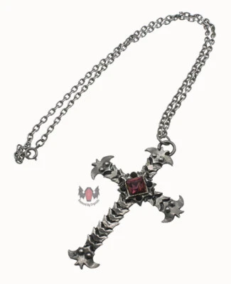 Alchemy Gothic Batscale Cross Necklace P214 1997 Bat Goth Vampire Purple 90s - Image 1 of 4