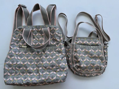Рюкзак через плечо LeSportsac подходящий набор серый розовый птица узор цветы - Изображение 1 из 4
