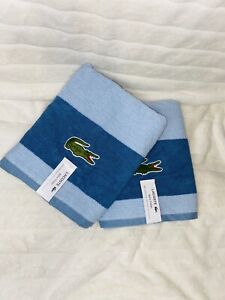 Lacoste Blue Bath Towel Set 100% Cotton 30"x52" Big Crocodile Logo