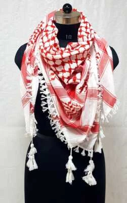 Pata de gallo Keffiyeh Arafat Hatta algodón bufanda ancha borlas palestinas Shemagh Foto 1 de 4