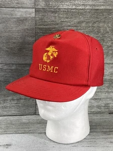 VTG USMC Marines USA Made Adjustable Snap Back Trucker Hat Embroidered Logo Red - Picture 1 of 14