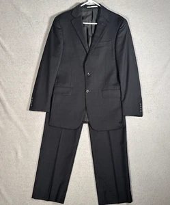 Hickey Freeman Suit 2 Piece Men’s Size 38R Milburn Black Pinstripe Worsted Wool - Picture 1 of 22