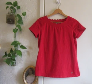 Anne Klein Sport Red Scalloped Neckline Tee Logo Designer Career Top Shirt, M - Picture 1 of 7