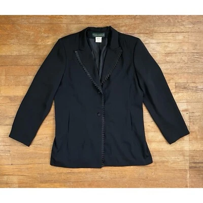 Blazer Abrigo Deportivo Vintage Negro Cinta Satén Talla Grande Años 90 Crepe Foto 1 de 4