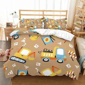 3D Cartoon Engineering Vehicle Quilt Cover Set Duvet Cover Bedding Pillowcases - Picture 1 of 6