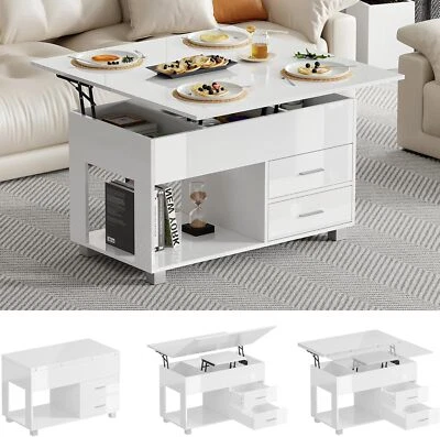 4 in 1 Lift Top Coffee Table Storage High Gloss Dining Table Drawer Living Room