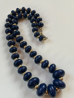 Vintage Napier Marked Graduated Navy Blue Flattened Round Plastic w Goldtone Spa - Image 1 of 4