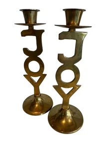 Candelabros vintage de Navidad "JOY" de latón macizo  - Imagen 1 de 10