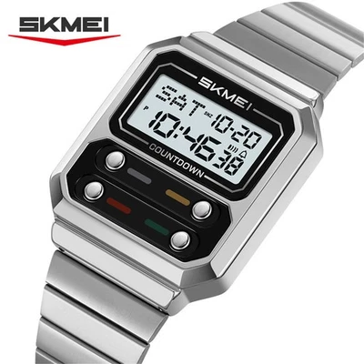 SKMEI Men Watch Rectangle Dial Steel Wristwatch Fashion Male Sport LED Watch - Image 1 of 4
