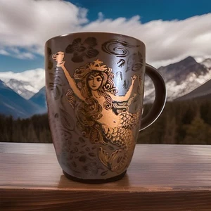 Starbucks 2011 Split Tail Mermaid Brown Copper Siren Coffee Mug China Cup 12 oz. - Picture 1 of 8