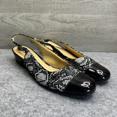 Trotters Women's Heels Black White Snake Print Size 9 Leather Slingback - Image 1 of 4