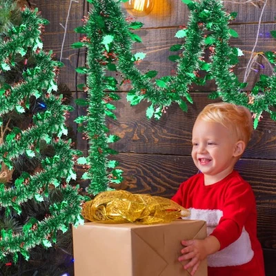 Green Thick Chunky Luxury Christmas Tree Tinsel Garland Decoration Xmas Home - Image 1 of 4