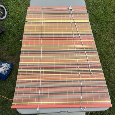 VTG Roller Blind 50” X 30” Roll Up Pull Window Shade Plastic Orange Green MCM - Image 1 of 4