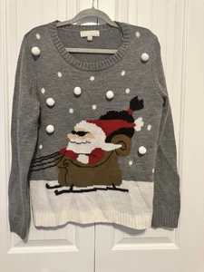 Suéter Carolyn Taylor Mujer Grande Gris Genial Papá Noel Bolas de Nieve Feo Navidad - Imagen 1 de 6