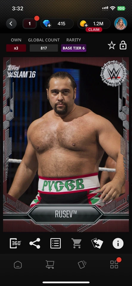 Topps Slam WWE *Digital* 2016 Base Tier 6 Maroon Variant - Rusev 817cc - Image 1 of 1