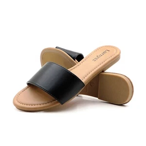 Glaze Women's Classic Slide Sandals Faux Leather Tan Footbed Casual Flat Slip-On - Picture 1 of 91