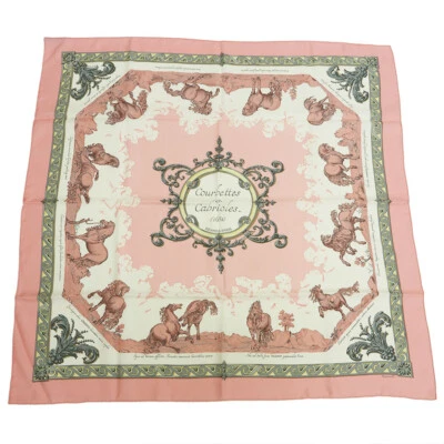 HERMES Carre 90 scarf Courbettes e Cabrioles pink × white women's silk Reuse - Image 1 of 4