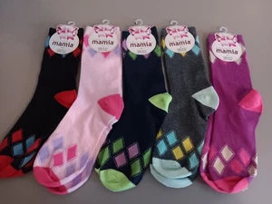 Mamia 5 Pairs Crew Socks Women's Sz 9-11 New Variegated Colors Argyle (Jo) - Picture 1 of 5