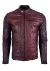 Men's Leather Jacket, Motorcycle Leather Jacket Biker Burgundy Color Coat
