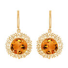 Art Deco Inspired Round Citrine 10k Yellow Gold Women Dangle Earrings