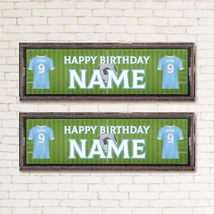 2 Personalised Birthday Banner Kid & Adult Birthday FOOTBALL BLUE & WHITE Décor - Picture 1 of 2