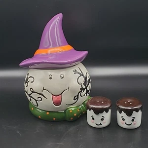 Cocina digna. Jarro de galletas de Halloween Witch Ghost con saleros y pimienta. - Imagen 1 de 13