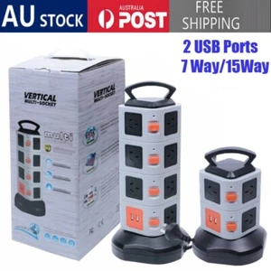 Tower Power Strip Surge Protector 7/15 Way Outlets 2 USB Chargers Power Board - Picture 1 of 13