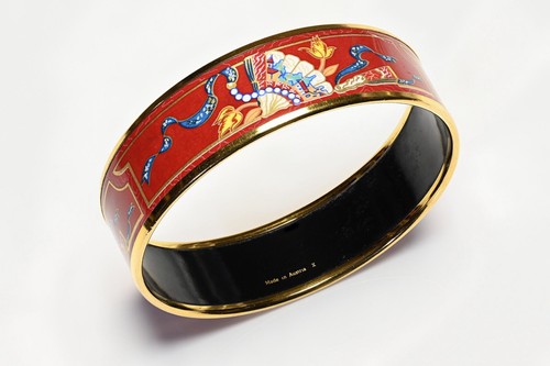 HERMÈS Bracciale Braccialetto Vintage Hermes Paris Largo Smalto Rosso Design