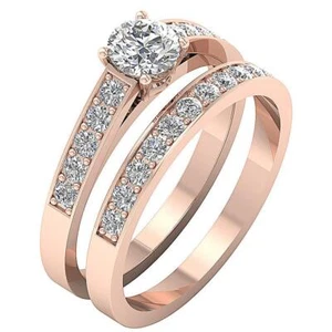 Bridal Wedding Ring Set Lab Grown Diamond VS F 1.45 Ct 10K Rose Gold Prong Set - Picture 1 of 8