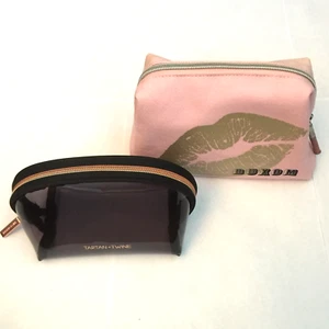 2 MAKEUP COSMETIC BAG BUXOM PINK BIG BOLD SEXY LIP KISS TARTAN+TWINE BLACK LOT - Picture 1 of 24