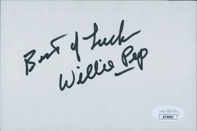 Willie Pep Boxer Signed 4x6 Index Card JSA Authenticated - Image 1 of 2