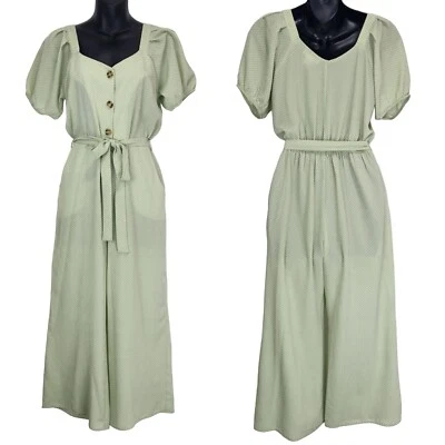 Mono Monteau Recortado Pierna Ancha Para Mujer S Verde Manga Abullonada Blanco Lunares Foto 1 de 4