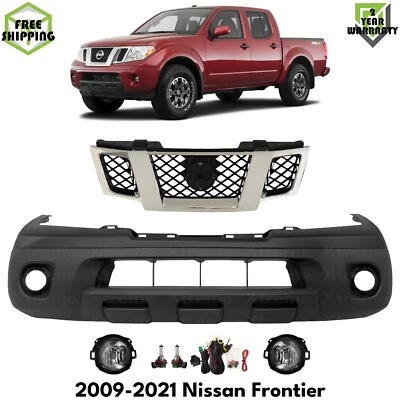 Front Bumper Cover Primed Plastic & Fog Lights Kit For 2009-2021 Nissan Frontier - Изображение 1 из 4