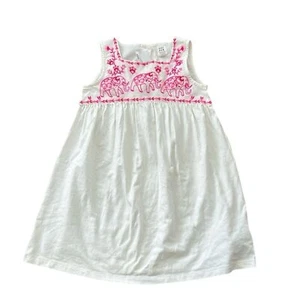Baby Gap White Embroidered Pink Elephant Summer Dress 4 - Picture 1 of 6