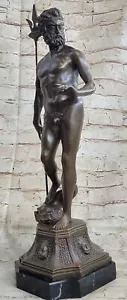 POSEIDÓN DIOS DEL MAR ARROJANDO TRIDENTE MITOLOGÍA GRIEGA Estatua Bronce DESNUDO - Imagen 1 de 10